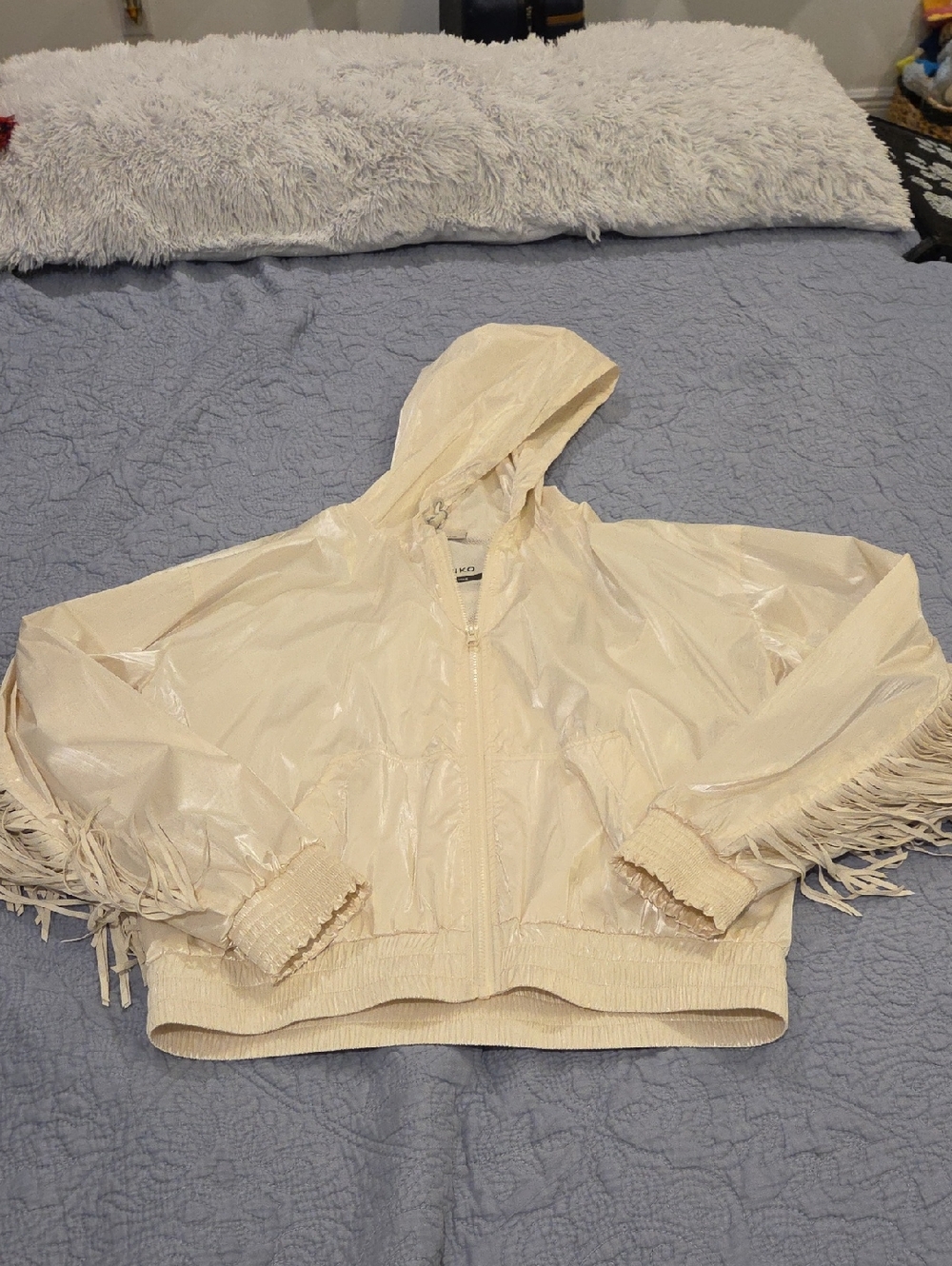 Pinko Siberiano Fringe windbreaker jacket in off-white Size M! - Picture 11 of 16
